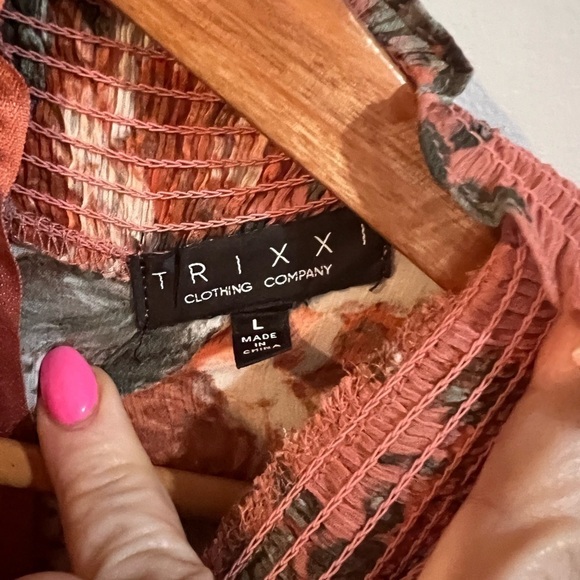 Trixxi Dress Mock Neck Fit & Flare Size Large Floral Long Sleeves Smocked - Picture 2 of 7